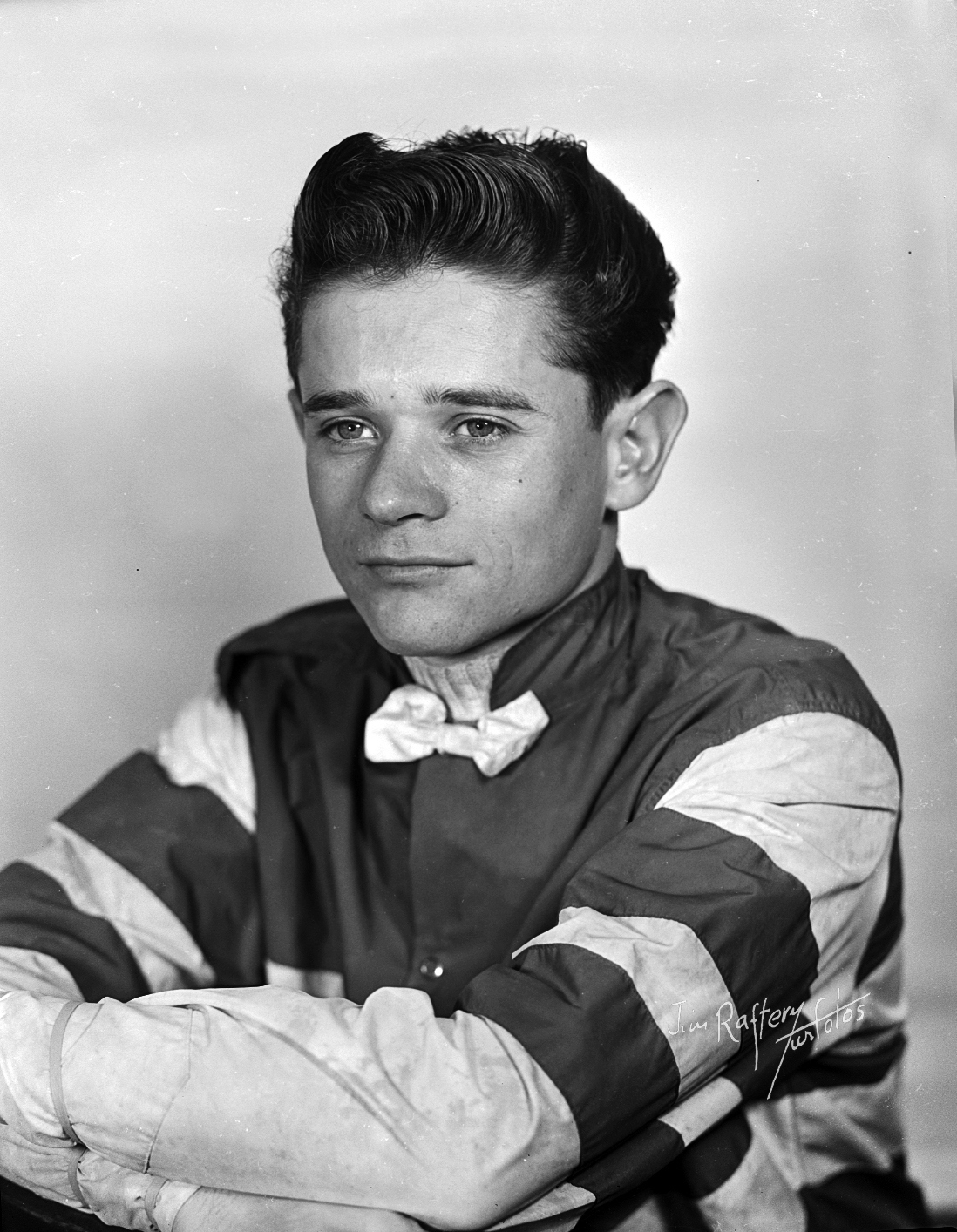 Arthur Sherman, jockey, May 11, 1959. Decades later, he would gain far more fam as the trainer of California Chrome. (Jim Raftery Turfotos)