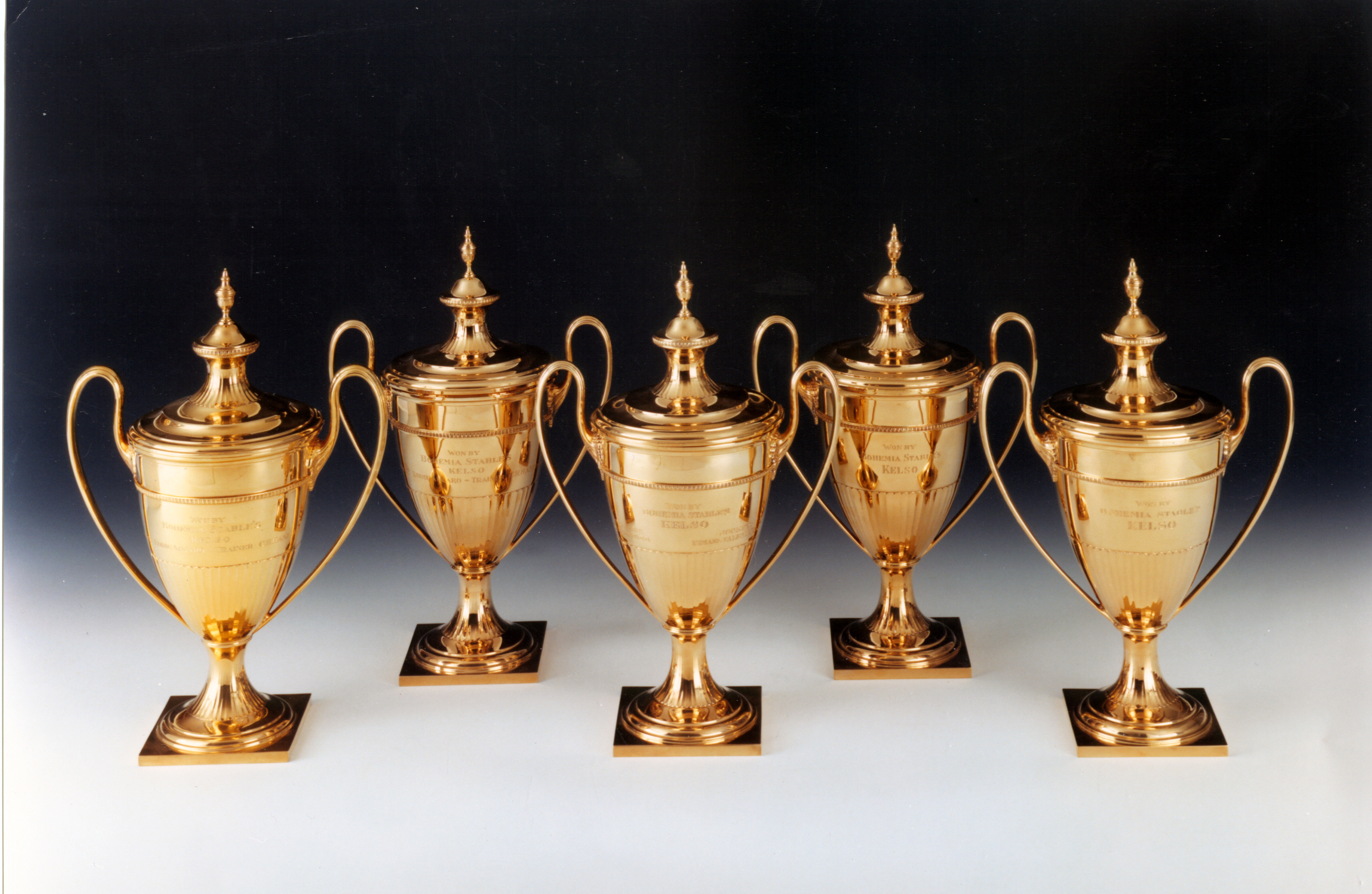 1979.3.1-.5: Jockey Club Gold Cup trophies (1960-1964), won by Kelso, Gift: Mrs. Richard C. duPont 