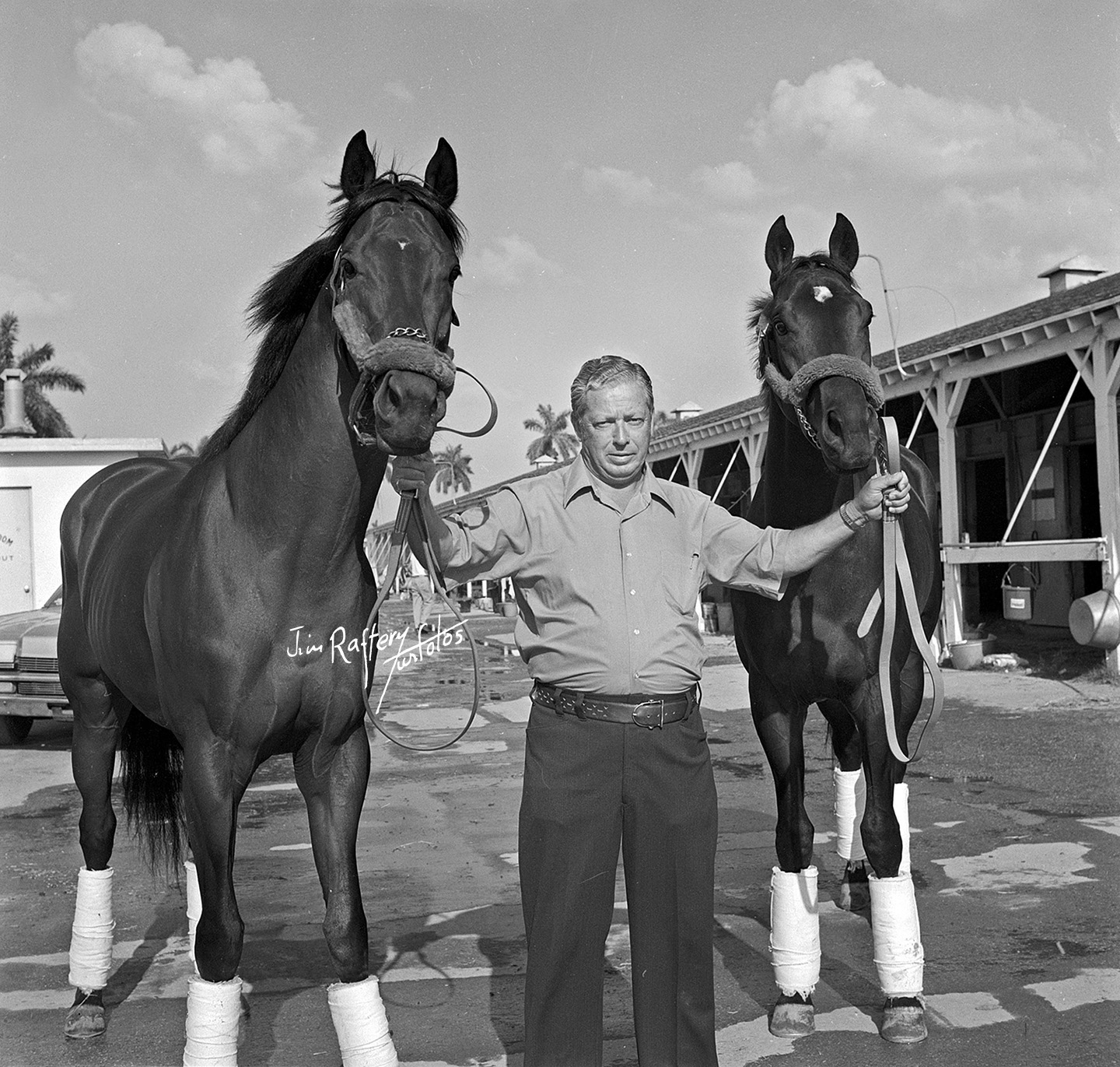 Mr. Prospector and Royal and Regal with trainer Jimmy Croll at Gulfstream Park, April 14, 1973 (Jim Raftery Turfotos)