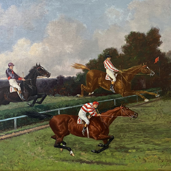 Henry Stull, Flying the Liverpool, 1904, oil on canvas, Gift of F. Skiddy von Stade to the National Museum of Racing Collection, 1956.7.1 (detail)