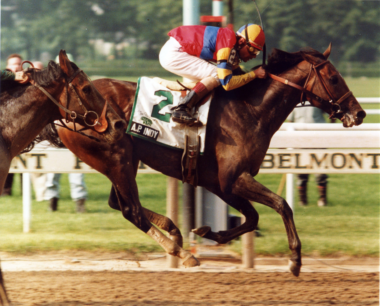 A.P. Indy (Eddie Delahoussaye up) winning the 1992 Belmont Stakes (Bob Coglianese/Museum Collection)