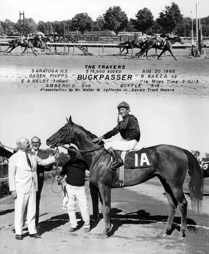 Win composite photograph for the 1966 Travers Stakes, won by Buckpasser (Braulio Baeza up) (NYRA/Museum Collection)