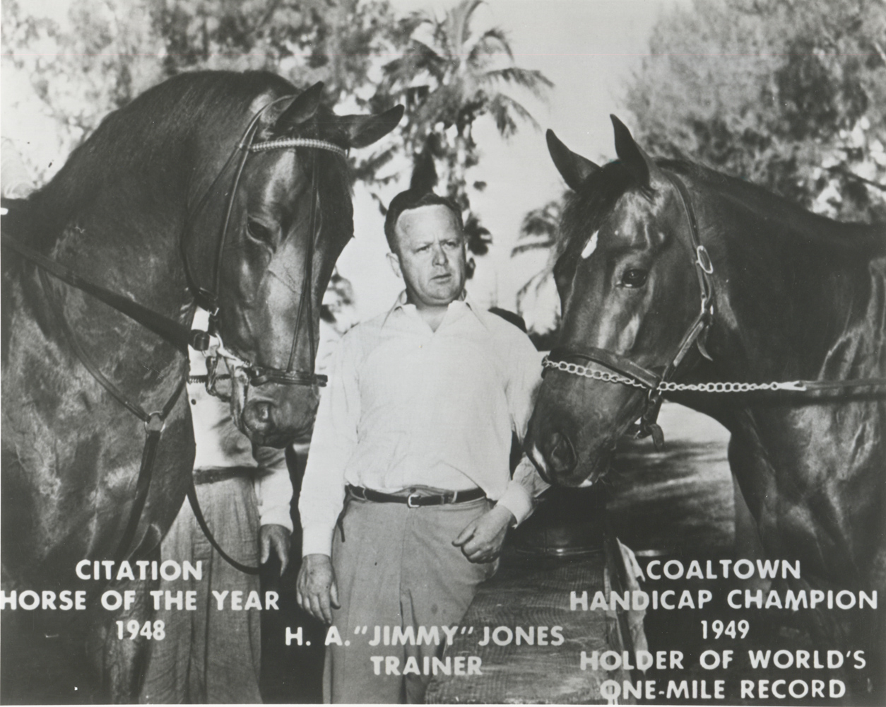 Coaltown (right) with Calumet Farm stablemate Citation and trainer Jimmy Jones (Museum Collection)