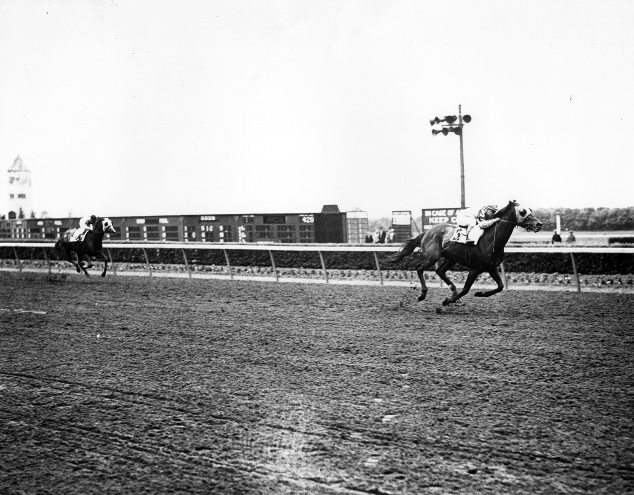 Count Fleet (Johnny Longden up) winning the 1943 Withers at Belmont Park (Keeneland Library Morgan Collection/Museum Collection)