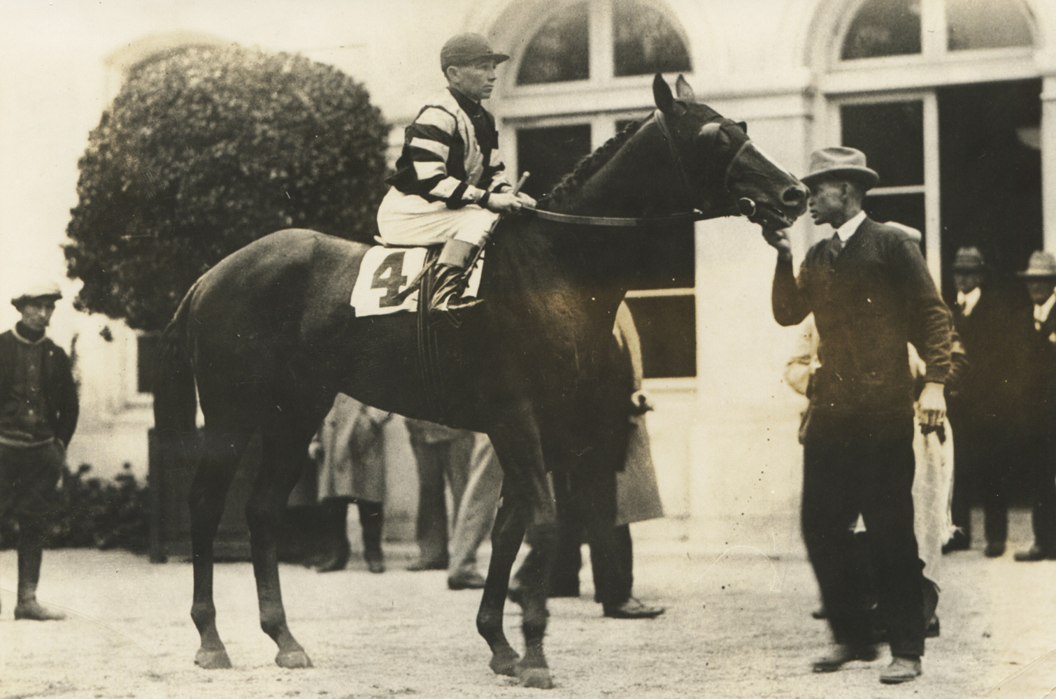 Crusader (Clarence Kummer up) at Belmont Park before the 1927 Suburban Handicap (Museum Collection)