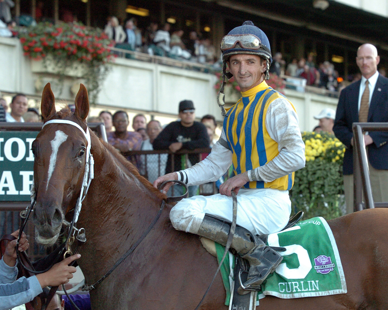 Curlin and Robby Albarado in the winner's circle for the 2007 Jockey Club Gold Cup (NYRA)