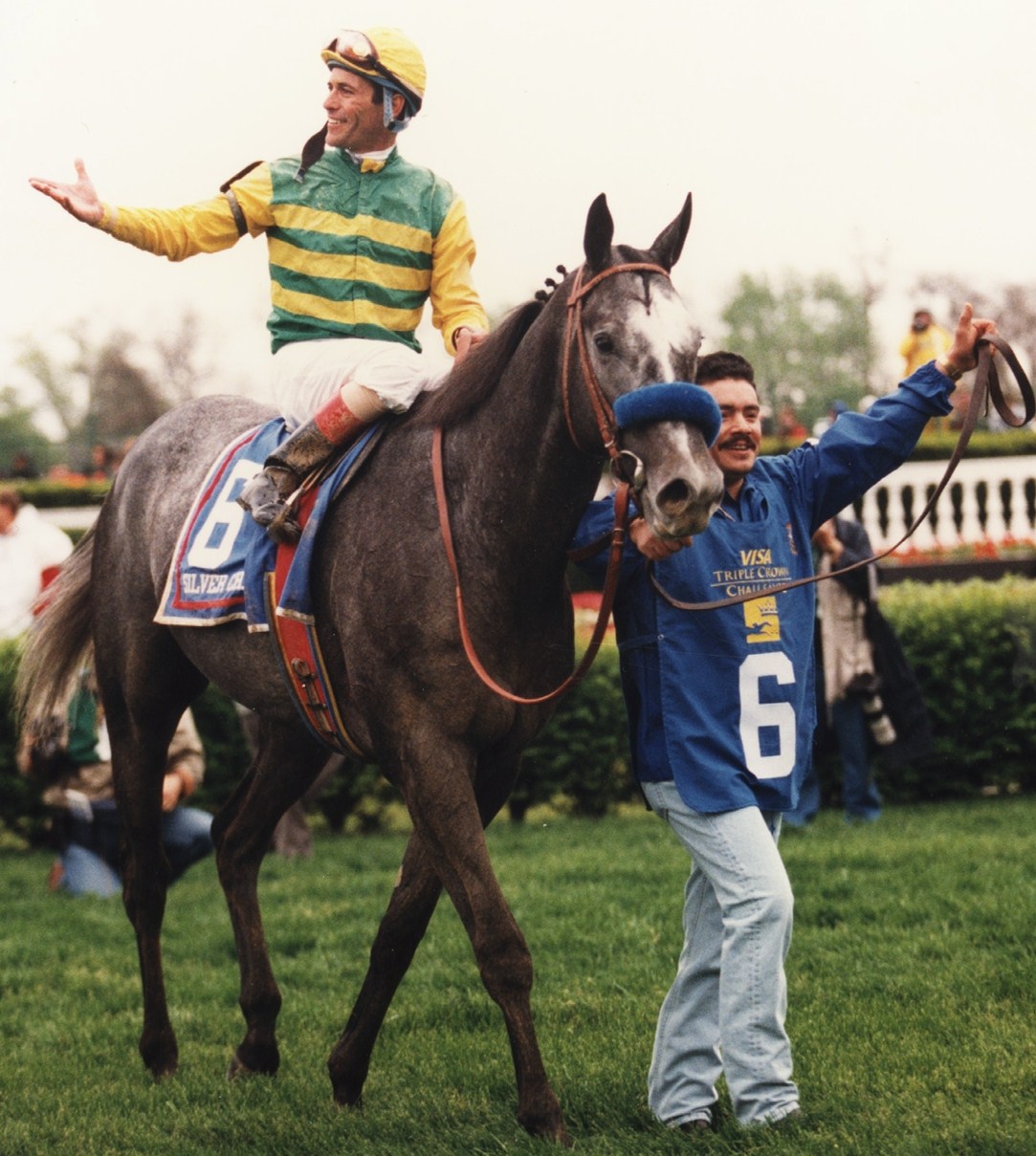 Silver Charm (Gary Stevens up) after winning the 1997 Kentucky Derby (Barbara D. Livingston)