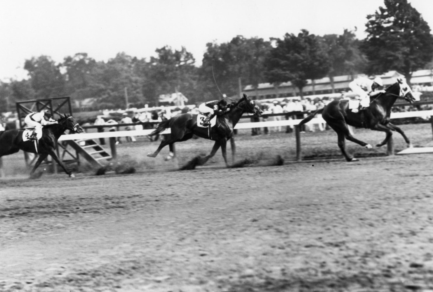 Discovery (John Bejshak up) winning the 1935 Merchants and Citizens Handicap at Saratoga (Keeneland Library Cook Collection/Museum Collection)
