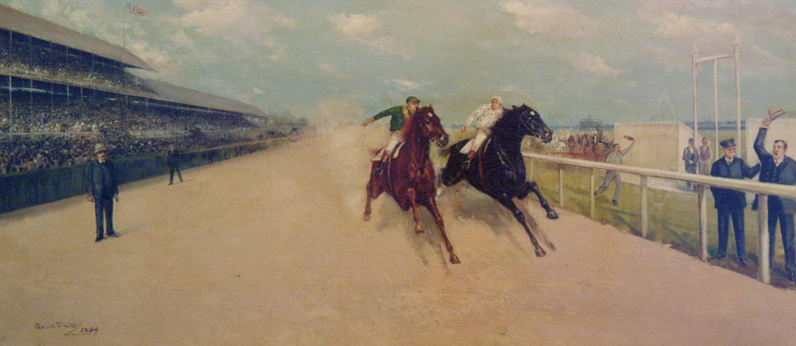 Famous Match Race and Dead Heat, by Gean Smith, 1984: Henry of Navarre, left, and Domino, right (Museum Collection)
