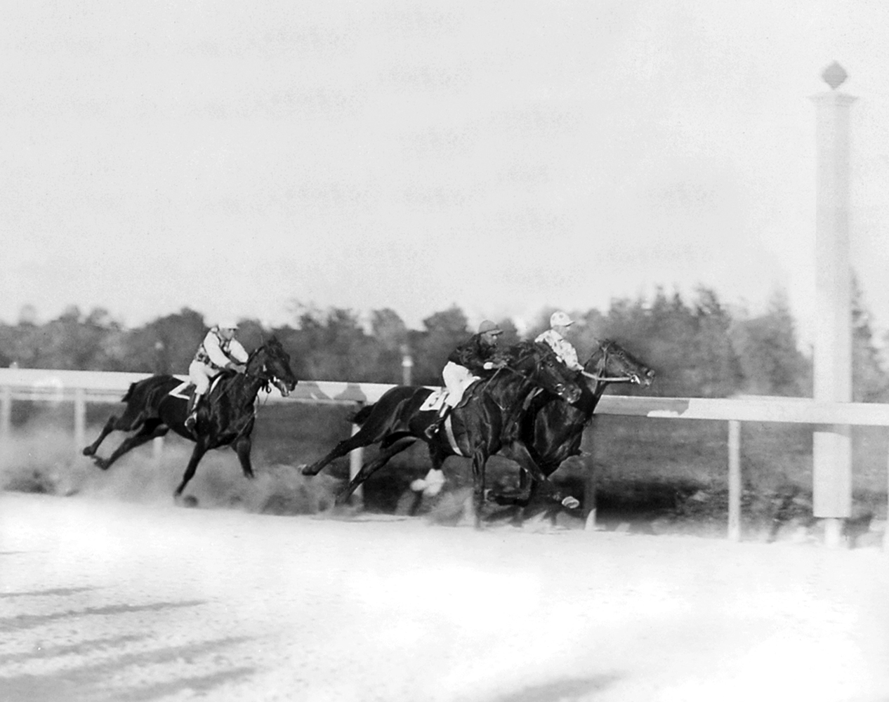 Domino leads in the great match race at Morris Park with Henry of Navarre and Clifford (Keeneland Library Hemment Collection)