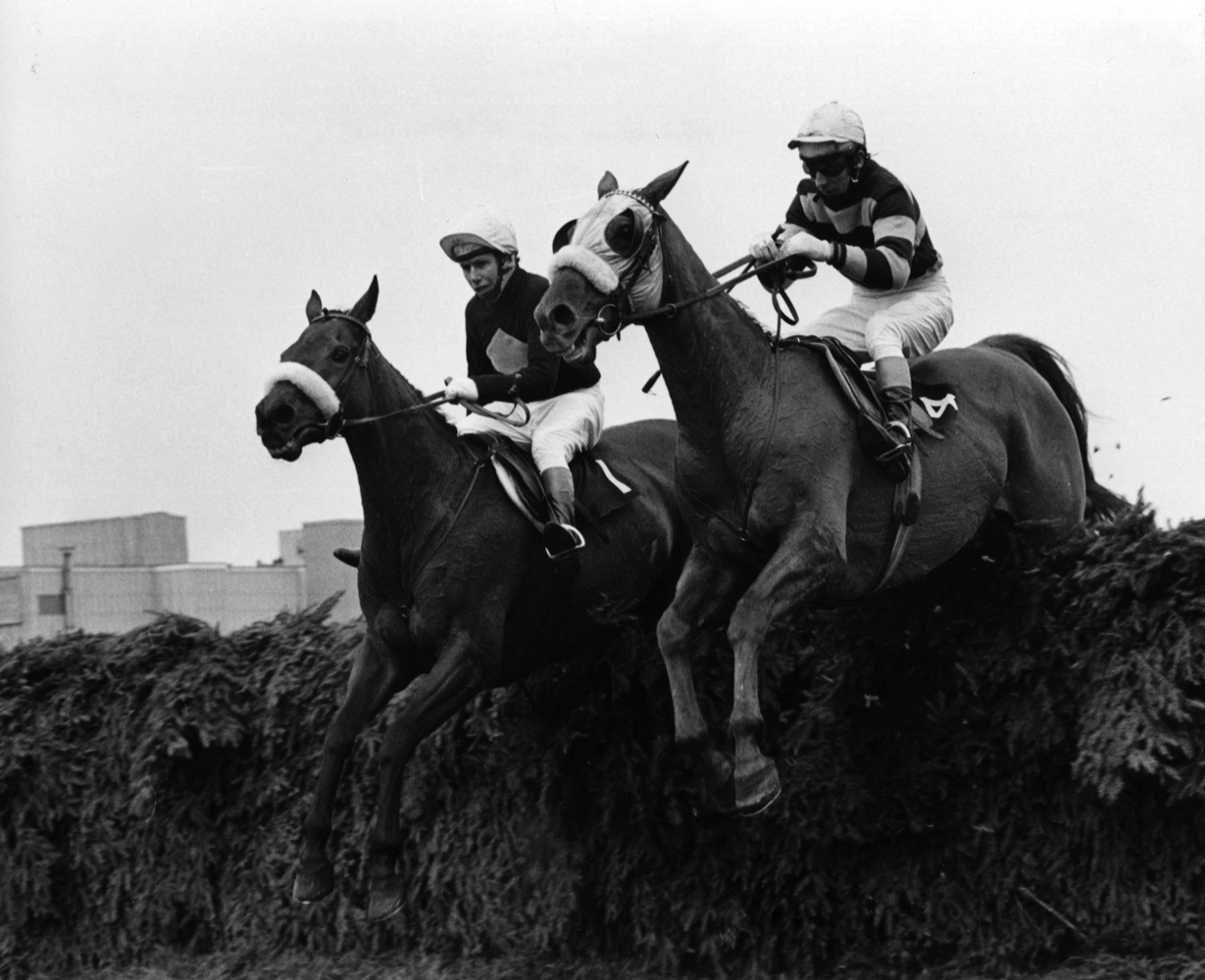 L'Escargot (on right) going over a jump in the 1975 British Grand National (Gerry Cranham/Museum Collection)