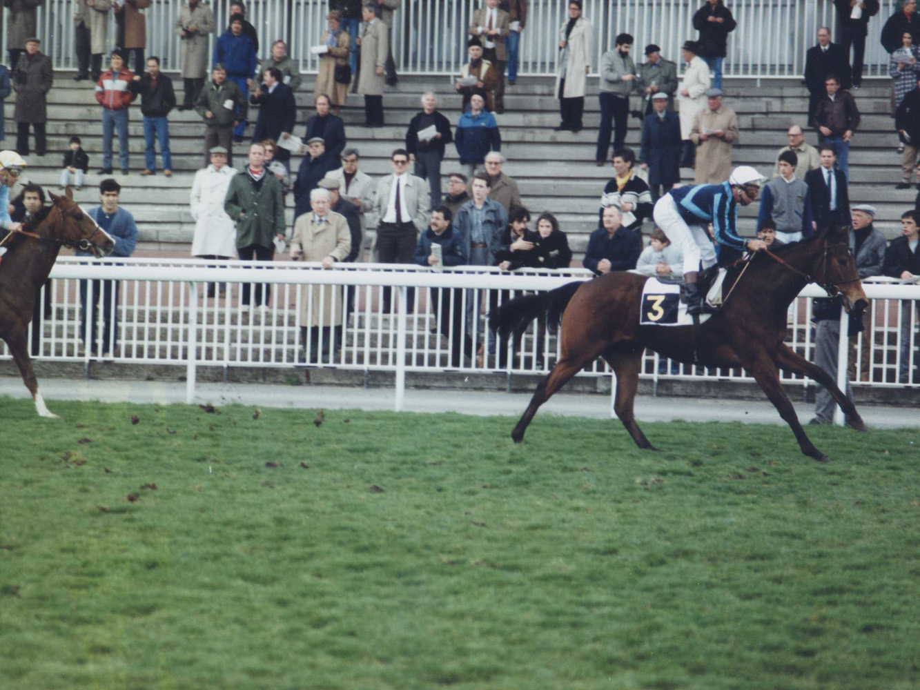 Miesque (Freddy Head up) winning the 1987 Prix Imprudence at Maisons-Laffitte Racecourse (APRH Bertrand/Museum Collection)
