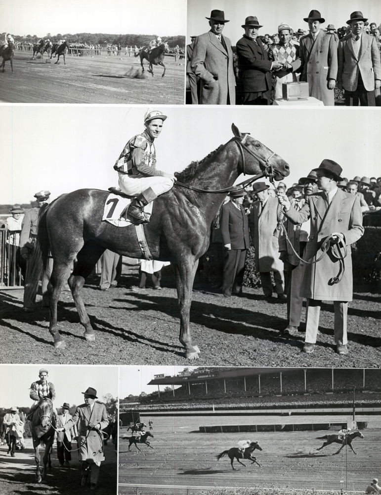 Win composite photograph for the 1952 Futurity at Belmont Park, won by Native Dancer with Eric Guerin up (Bert Morgan/Museum Collection)