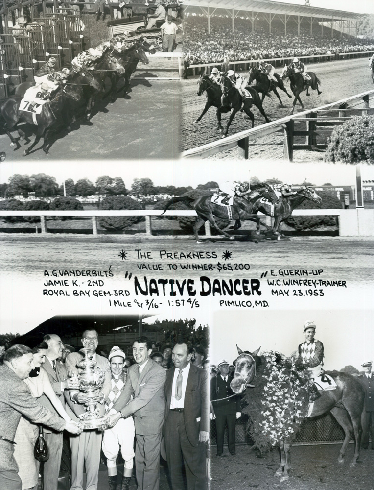 Win composite photograph for the 1953 Preakness, won by Native Dancer with Eric Guerin up (Museum Collection)