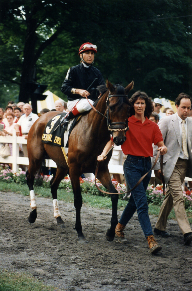 Personal Ensign (Randy Romero up) in the post parade for the 1988 Whitney at Saratoga (Barbara D. Livingston/Museum Collection)