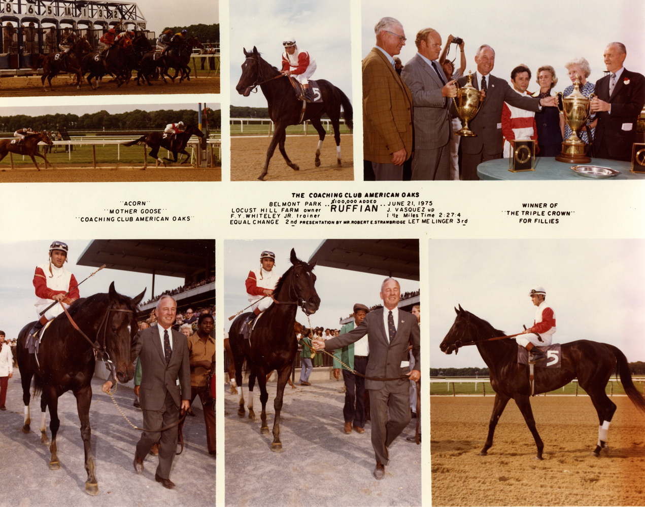 Win composite photograph for the 1975 Coaching Club American Oaks, won by Ruffian with Jacinto Vasquez up (NYRA/Museum Collection)
