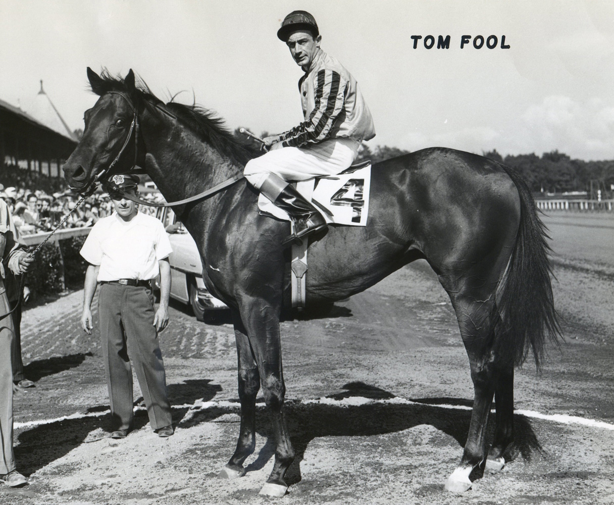 Tom Fool (Ted Atkinson up) in the winner's circle for the 1951 Grand Union Hotel Stakes at Saratoga (Museum Collection)