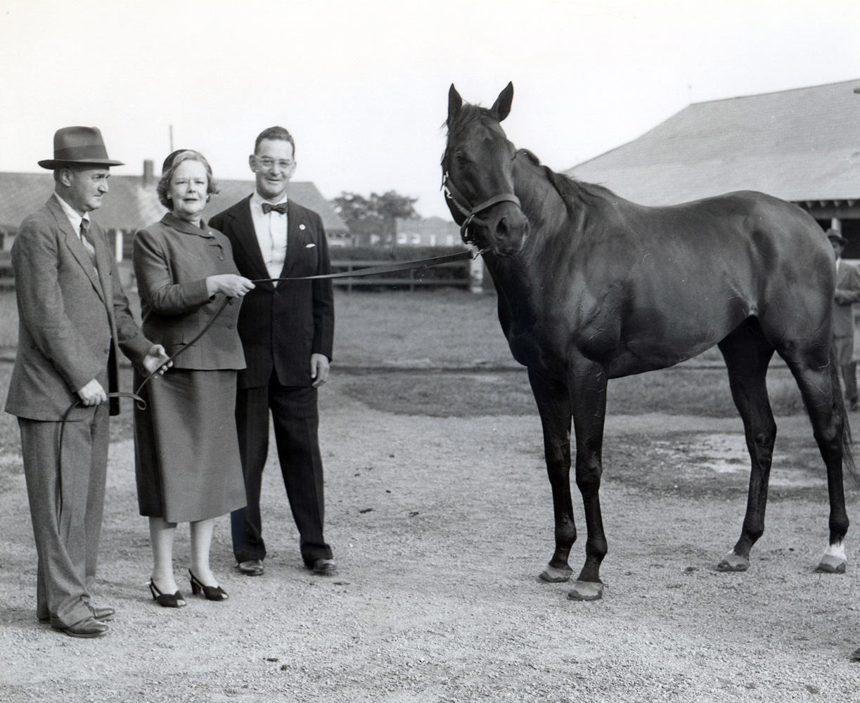 Tom Fool with trainer John Gaver and Greentree owners Joan Whitney Payson and John Hay Whitney (Bert and Richard Morgan/Museum Collection)