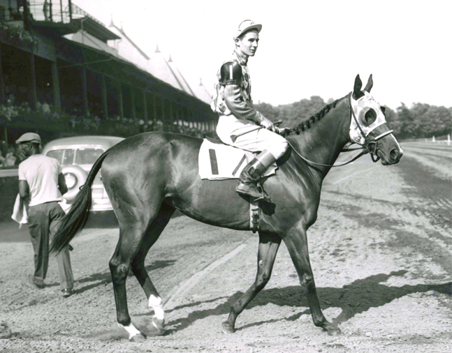 Bed o' Roses (Eric Guerin up) at Saratoga, 1949 (Keeneland Library Morgan Collection/Museum Collection)
