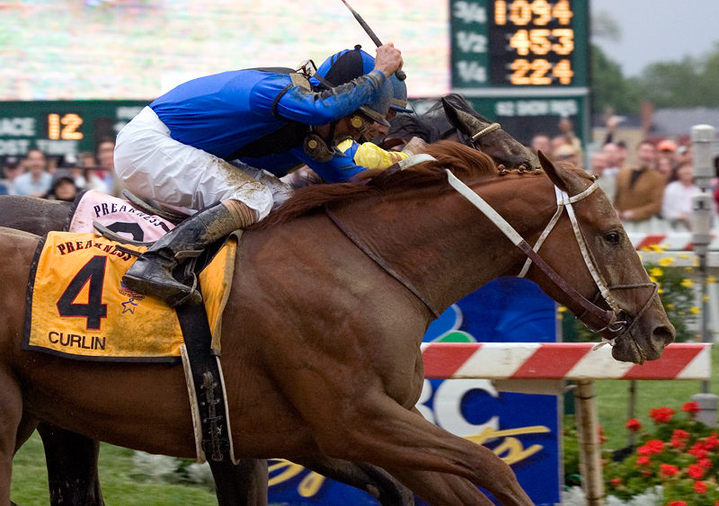 Curlin, Robby Albarado up, winning the 2007 Preakness at Pimlico Race Course (Jim McCue)