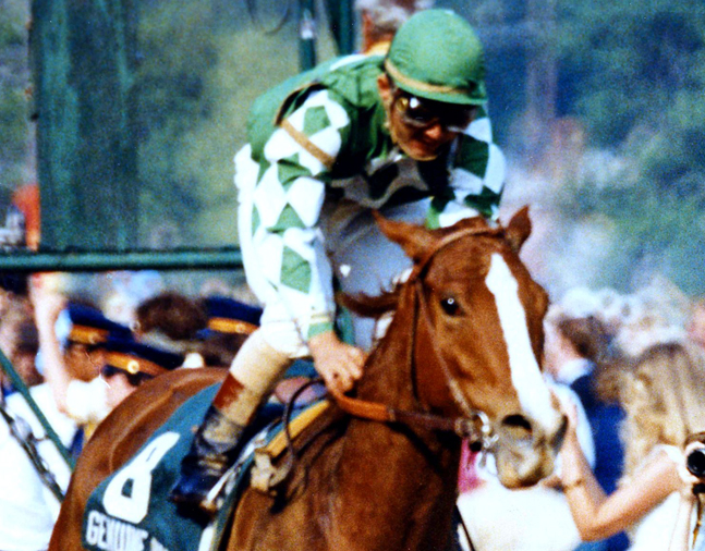 Genuine Risk (Jacinto Vasquez up) winning the 1980 Kentucky Derby, becoming the second filly in history to win the race (Churchill Downs Inc./Kinetic Corp. /Museum Collection)