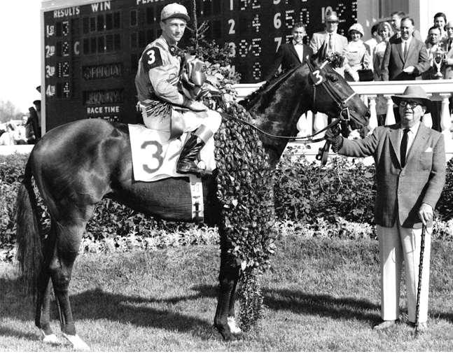 Needles, Dave Erb up, after winning the 1956 Kentucky Derby (Churchill Downs Photo)