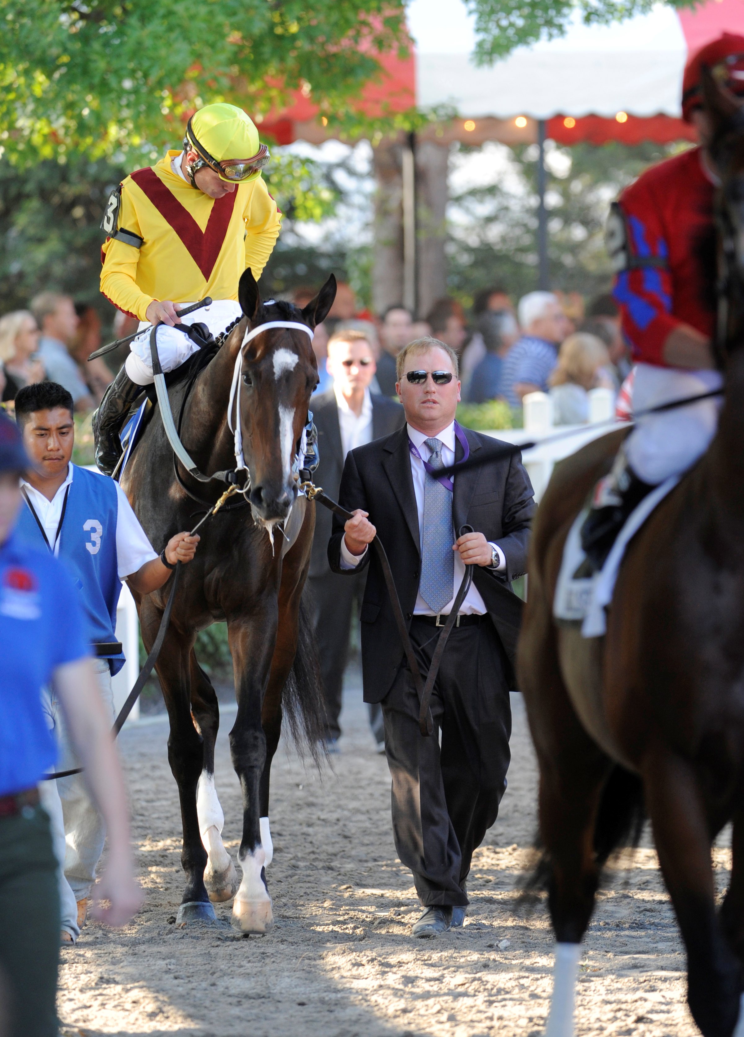 Rachel Alexandra (Calvin Borel up) heading to the track in the post parade for the 2009 Woodward at Saratoga (Skip Dickstein)