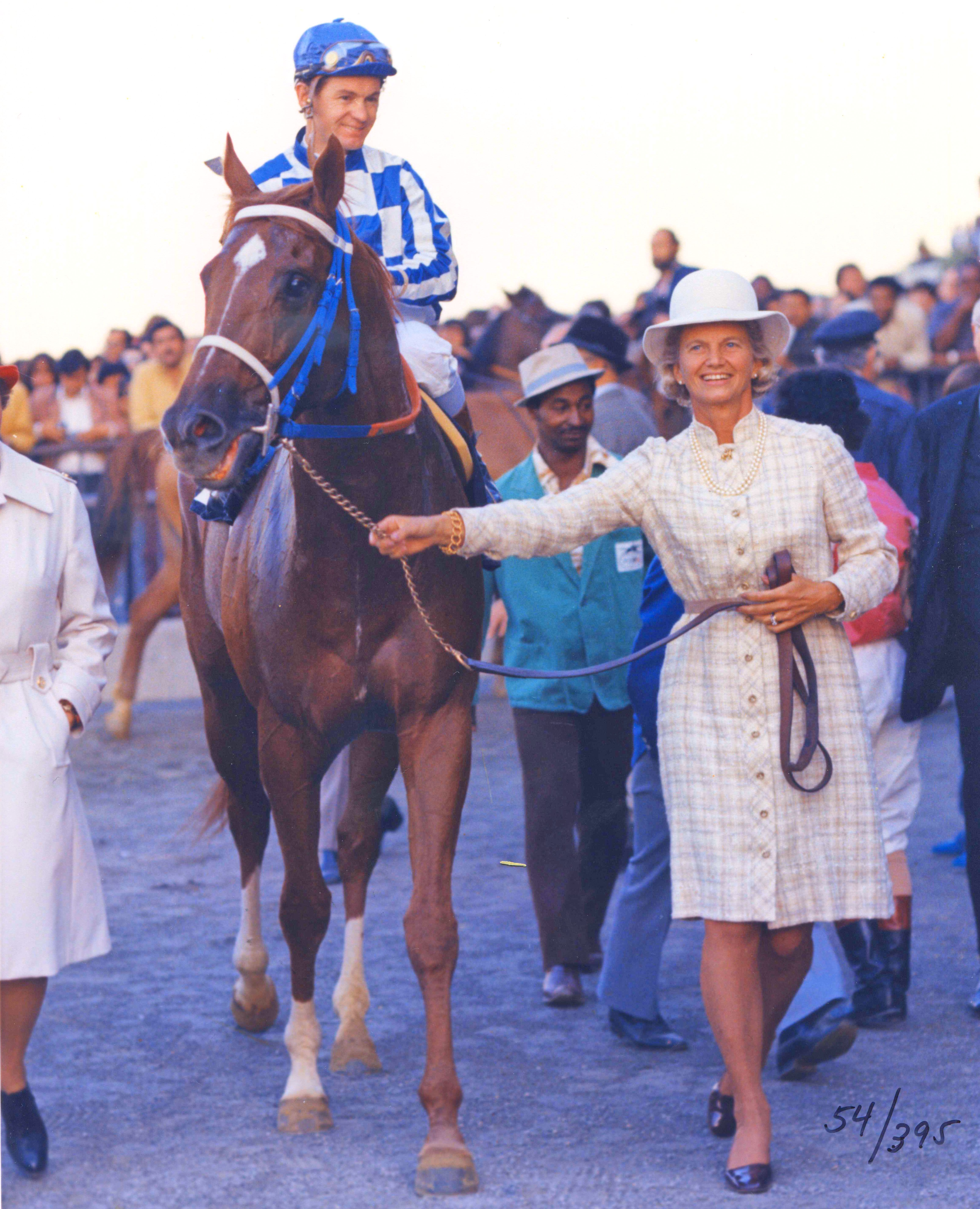 Penny Chenery leads Secretariat (Turcotte up) into the winner's circle after winning the Man o' War Stakes at Aqueduct, October 1973 (NYRA/Bob Coglianese/Museum Collection)
