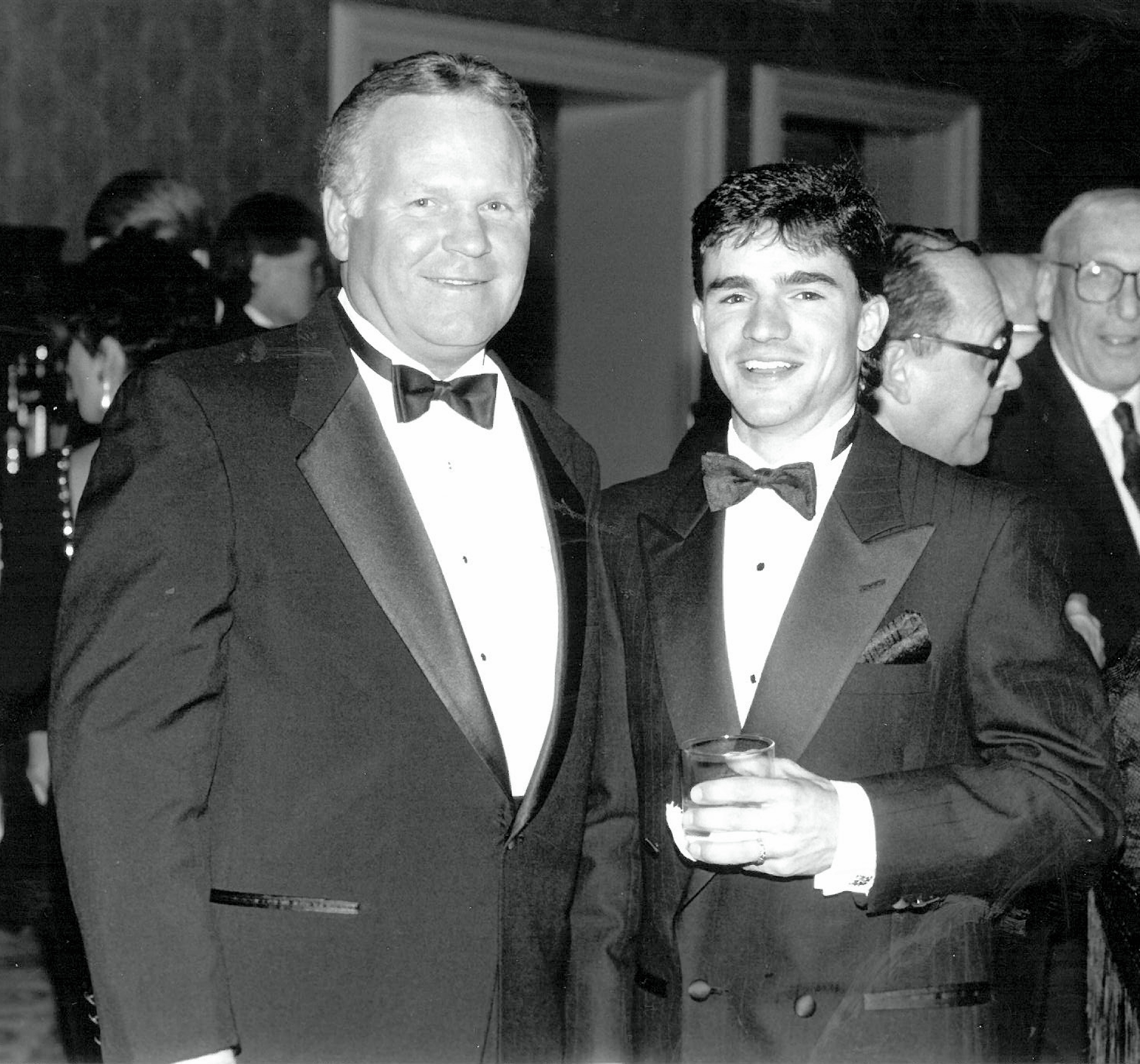 Gary Jones, left, with Kent Desormeaux at the California Thoroughbred Breeders Association awards dinner, 1992 (Benoit Photo)