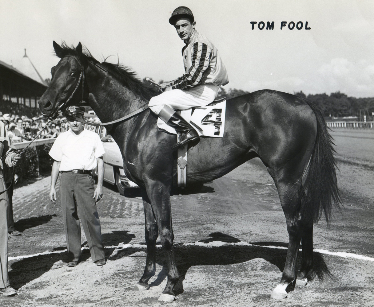 Ted Atkinson and Tom Fool in the winner's circle for the 1951 Grand Union Hotel Stakes at Saratoga (Museum Collection)
