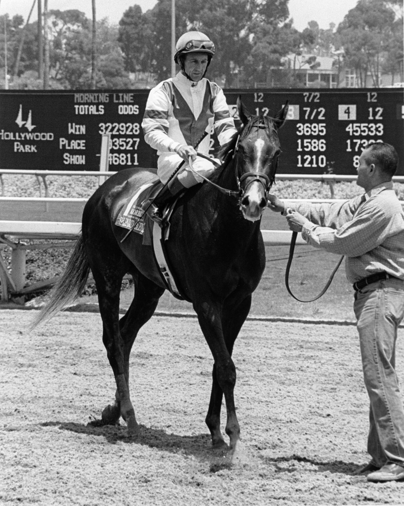 Jerry Bailey and Splendid Blended after winning the 2005 Vanity at Hollywood Park (Bill Mochon/Museum Collection)