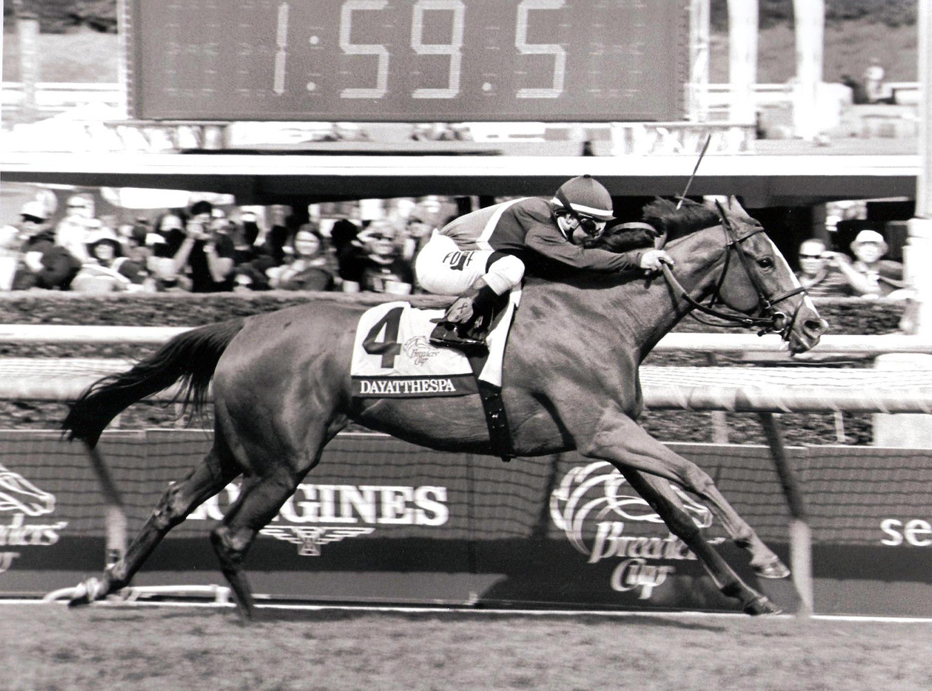 Javier Castellano and Dayatthespa winning the 2014 Breeders' Cup Filly & Mare Turf at Santa Anita (Bill Mochon/Museum Collection)