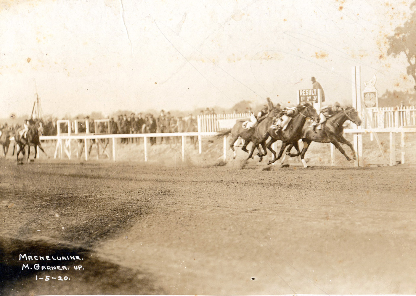 Mack Garner and Mackekvaine winning the first race at New Orleans on January 5, 1920 (Museum Collection)