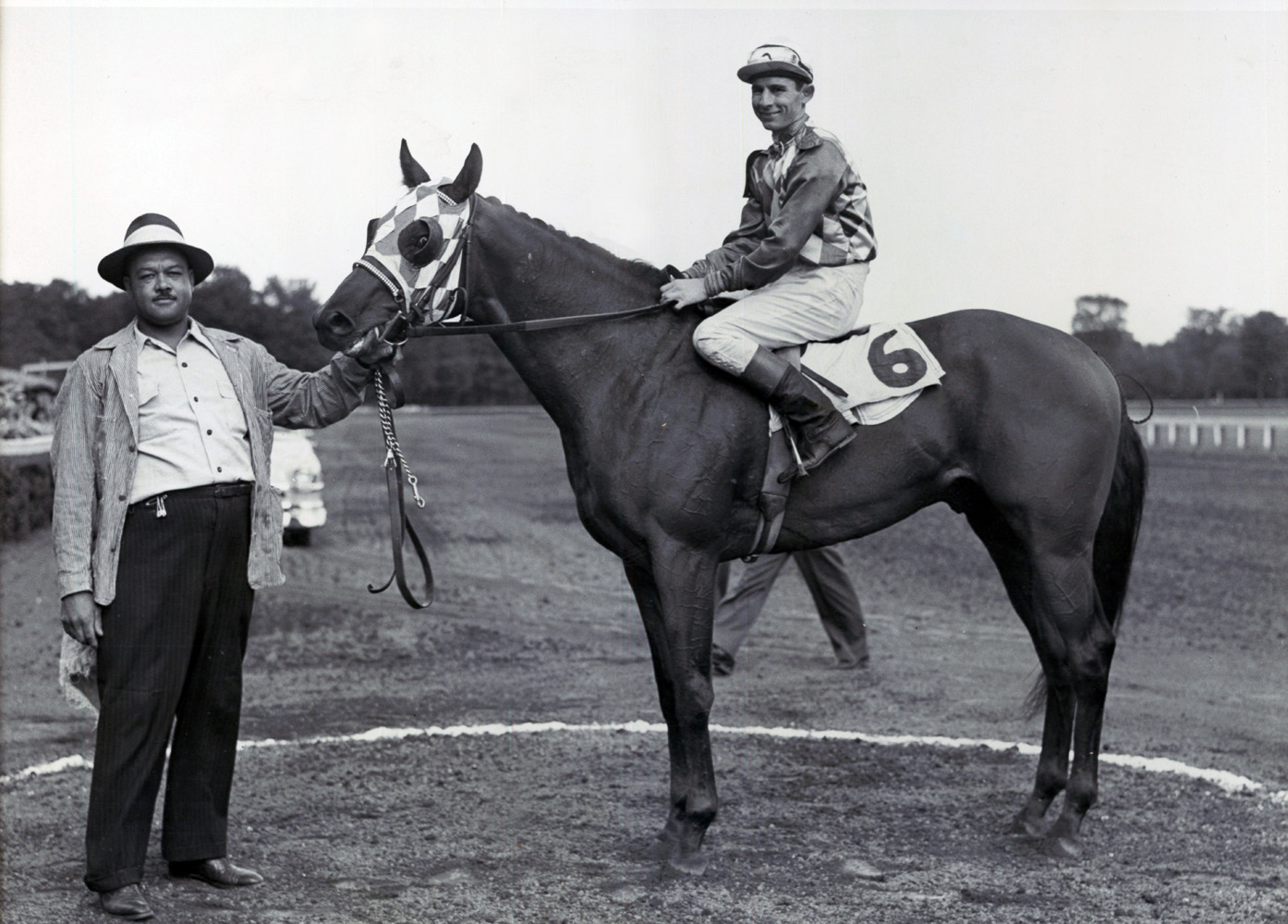 Eric Guerin and Cousin in the winner's circle after winning the 1951 Saratoga Special (Bert Morgan/Museum Collection)
