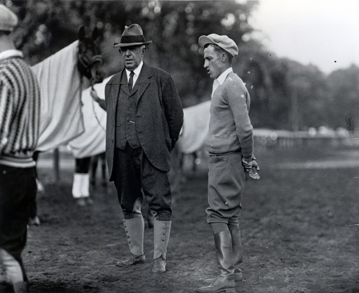 Trainer Andrew Jack Joyner and jockey J. Linus McAtee in the paddock (Keeneland Library Cook Collection)