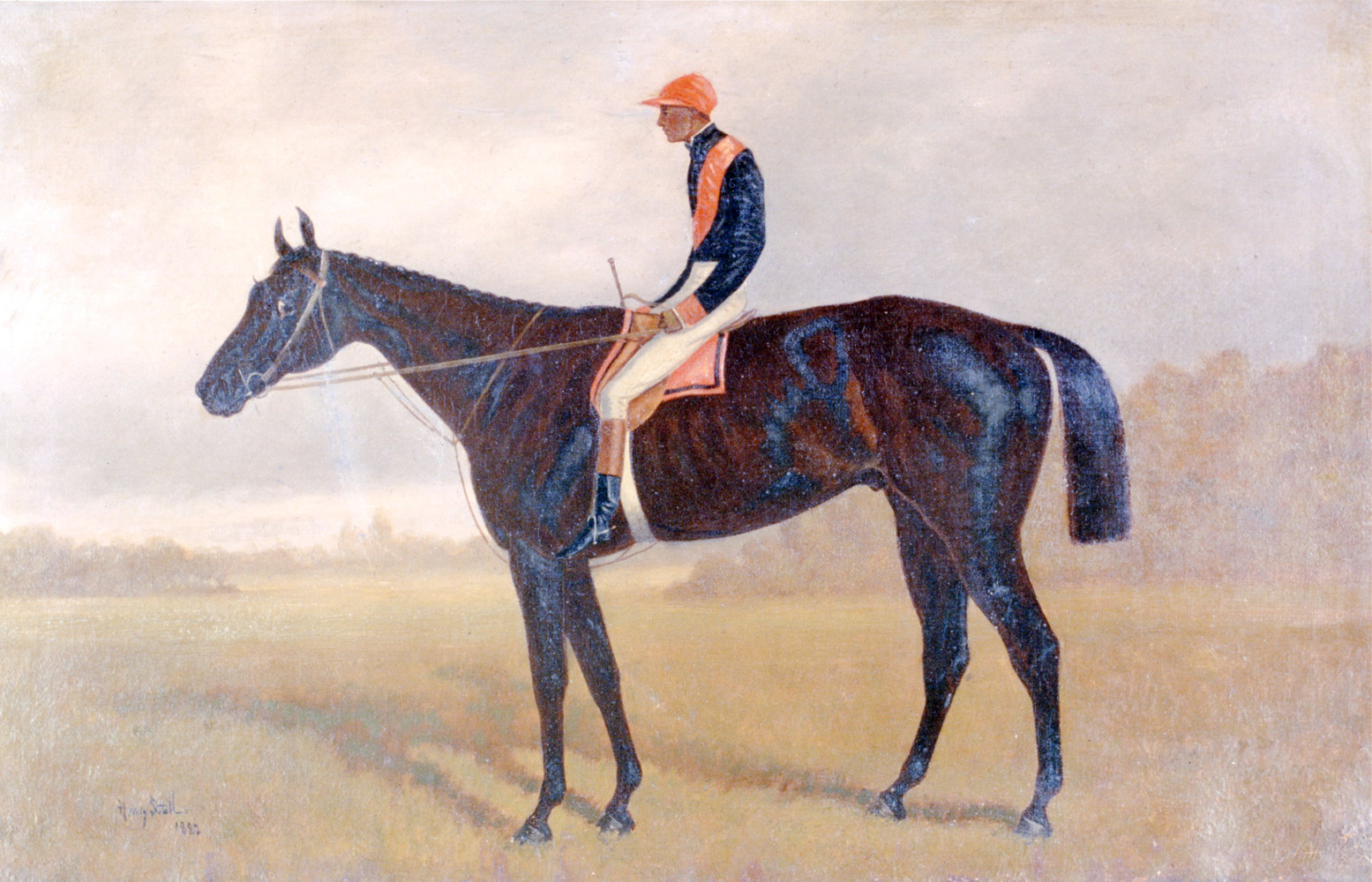 Photo reproduction of a Henry Stull painting depicting Checkmate with Isaac Murphy up (Museum Collection)