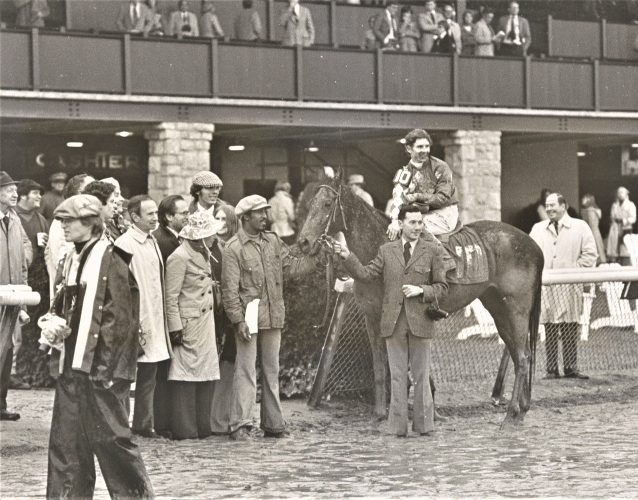 Craig Perret and Optimistic Gal in the winner's circle fro the 1976 Spinster (Keeneland Association)