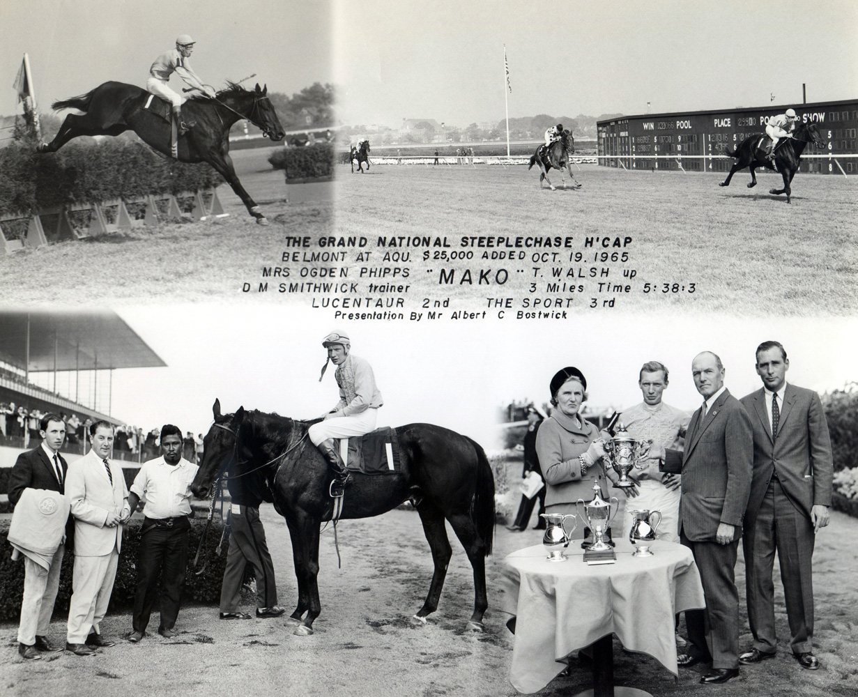 Win composite from the 1965 Grand National Steeplechase Handicap at Aqueduct, won by Tommy Walsh and Mako (NYRA/Museum Collection)