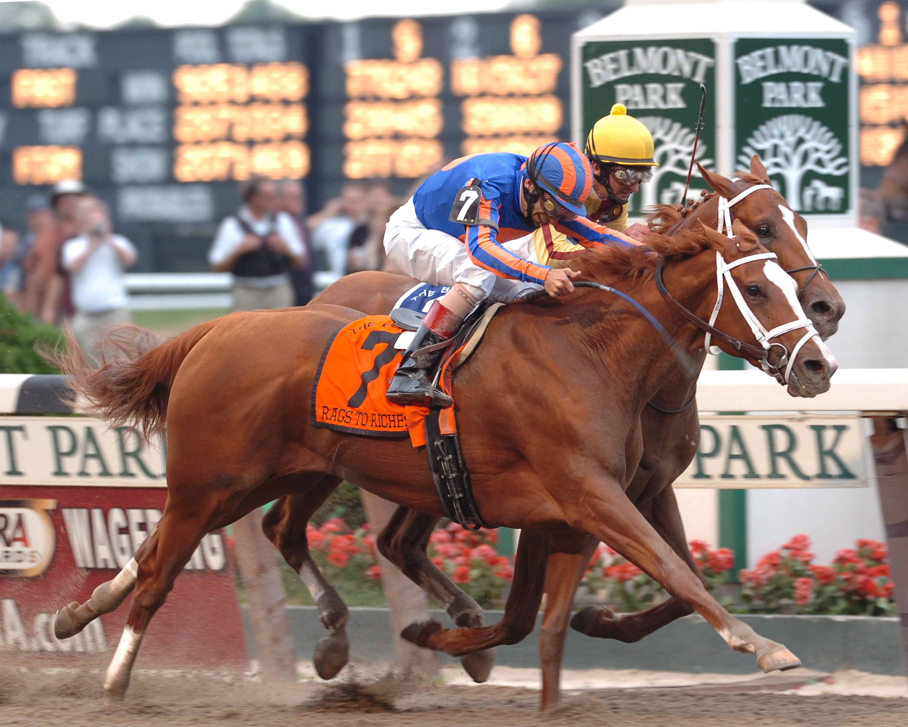 Rags to Riches, John Velazquez up, wins the 2007 Belmont Stakes (NYRA)