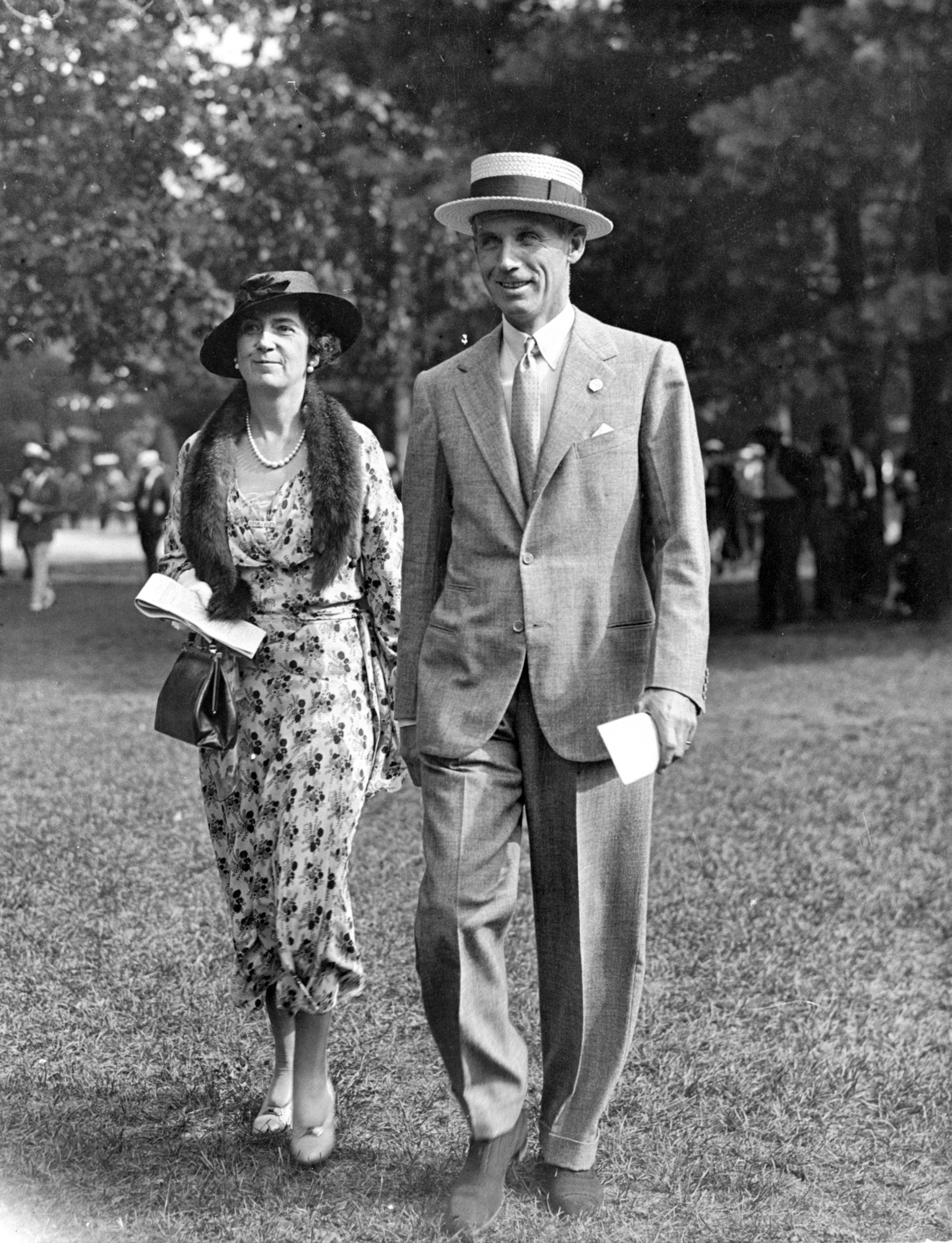 Mr. and Mrs. George D. Widener, Jr. at Belmont, 1933 (Keeneland Library Morgan Collection)