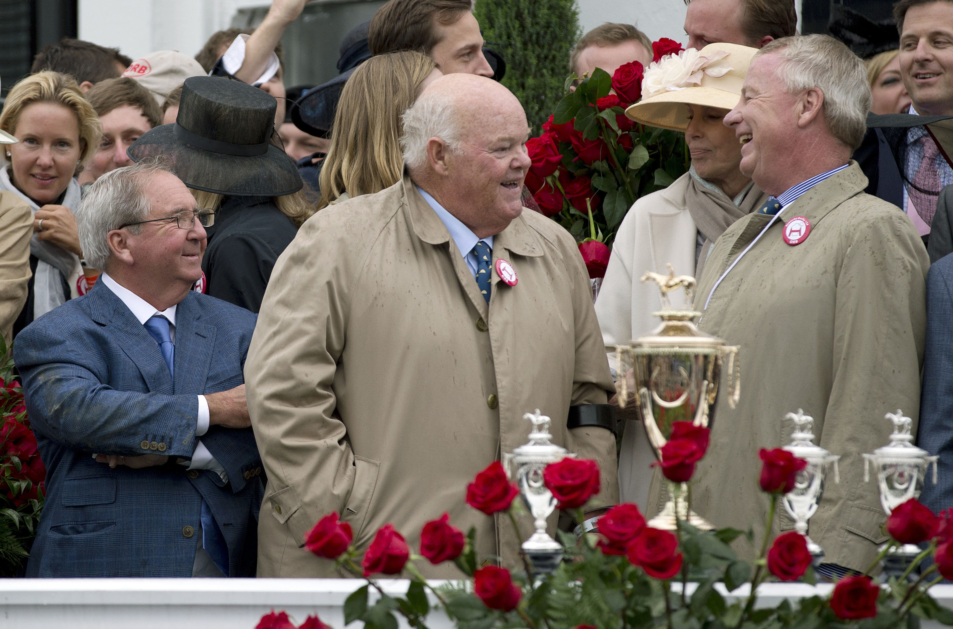 Ogden Mills Phipps with trainer Shug McGaughey, left, and Stuart Janney III, right, after their colt Orb won the 2013 Kentucky Derby (Barbara D. Livingston)
