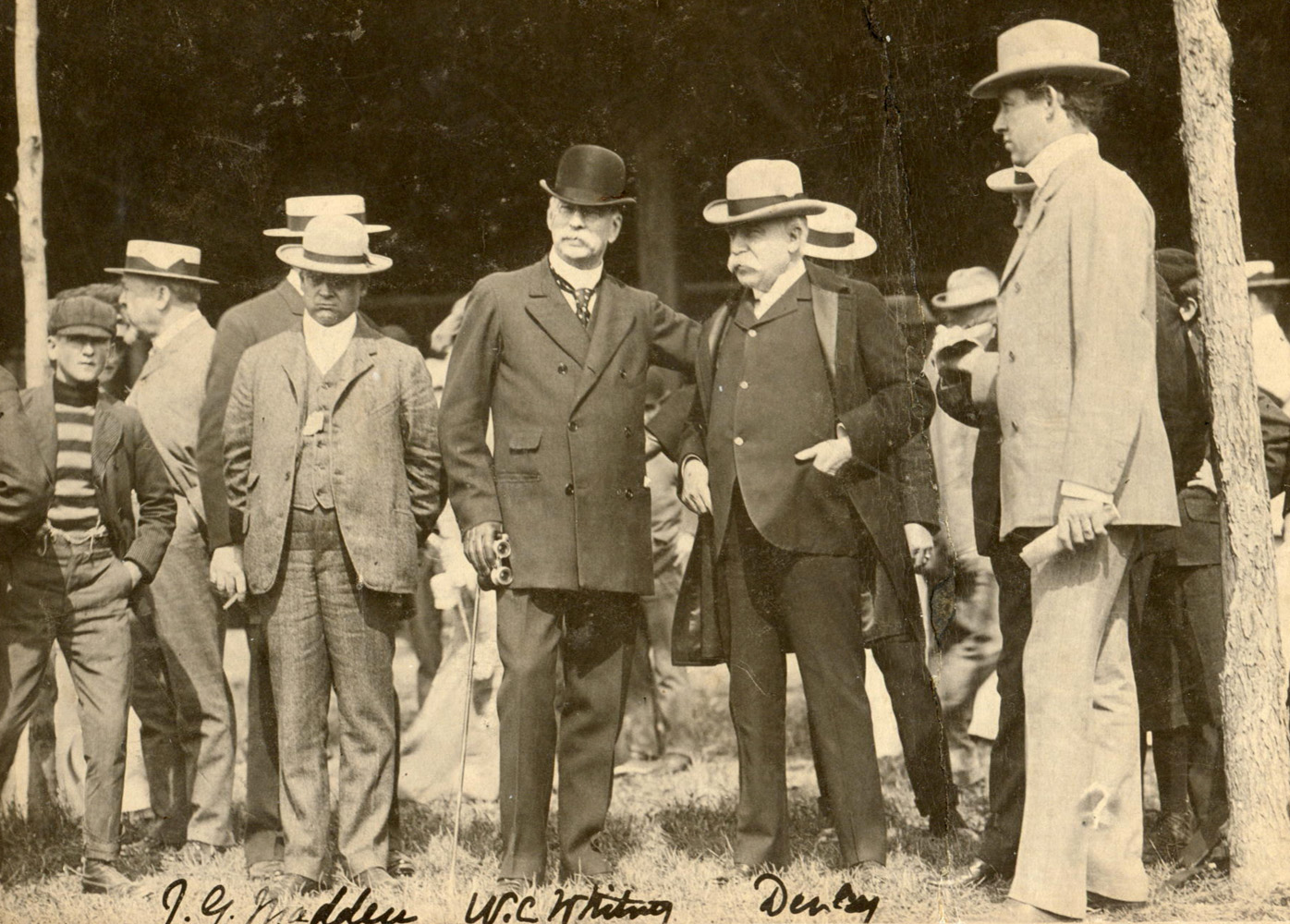 John Madden, W. C. Whitney, and Lord Derby at the Saratoga races in 1904 (Museum Collection)