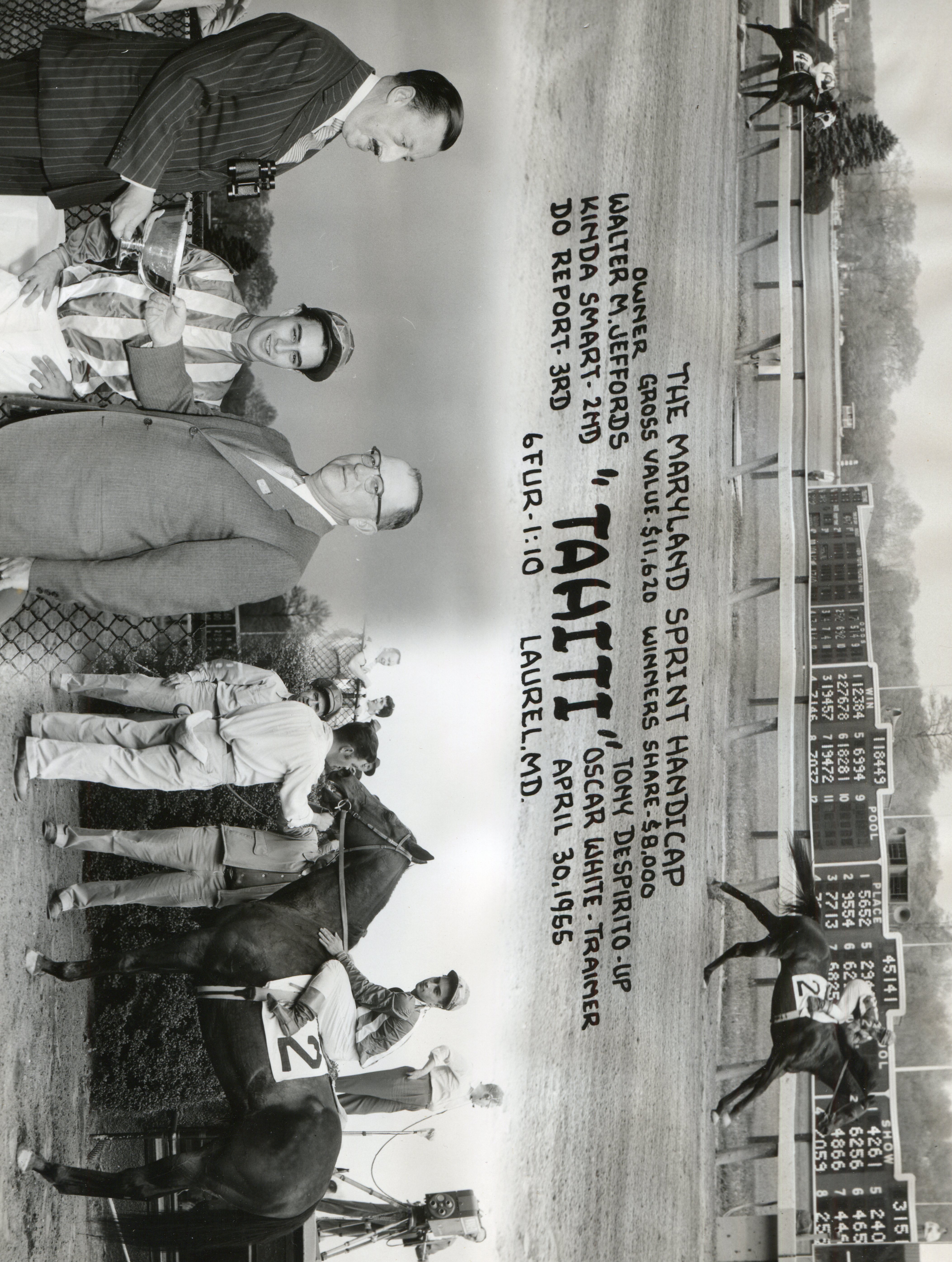 Win composite photograph from the 1955 Maryland Sprint Handicap, featuring Oscar White (Museum Collection)