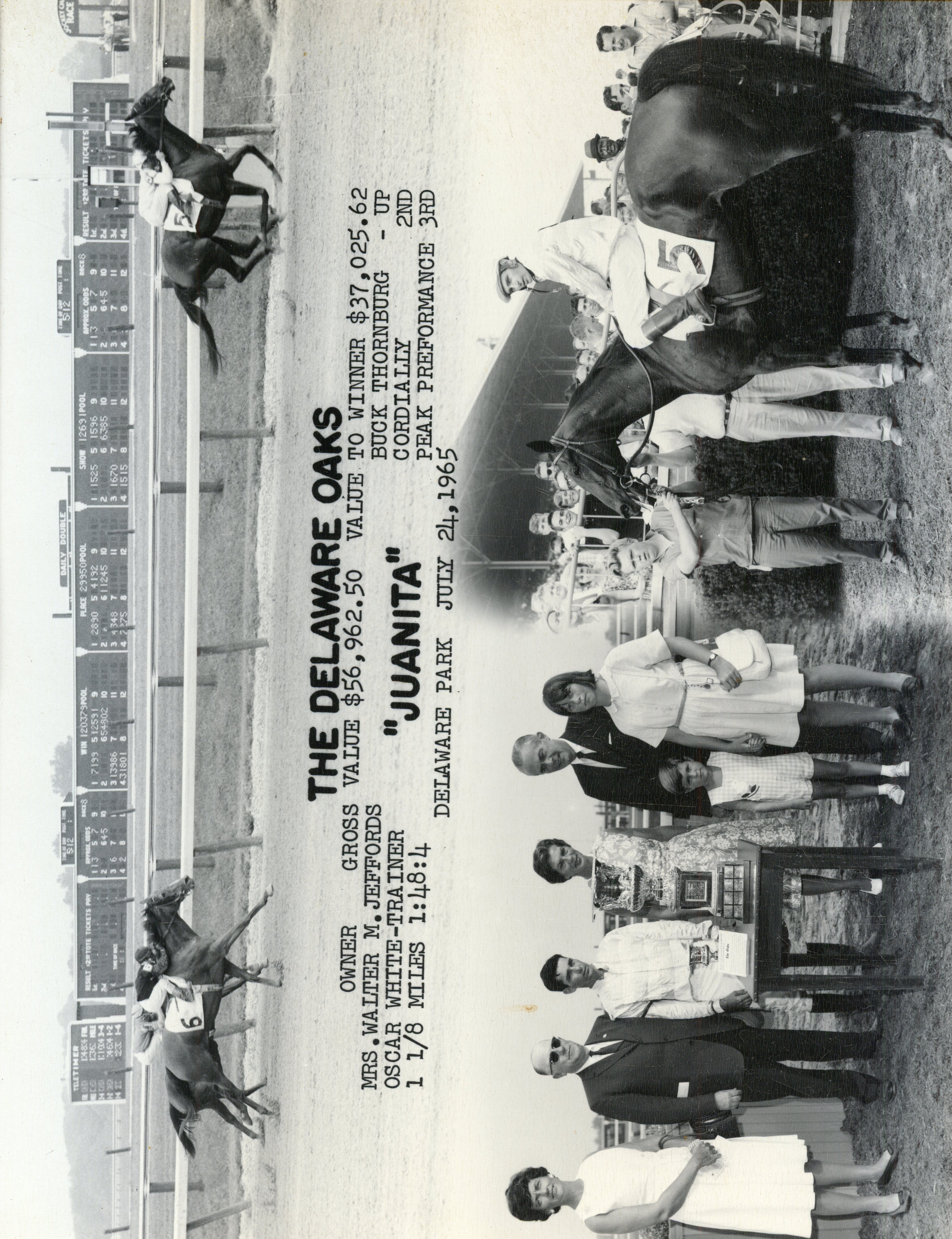 Win composite photograph from the 1965 Delaware Oaks, featuring Oscar White (Museum Collection)