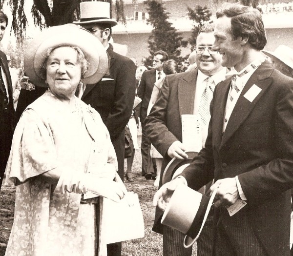Roger Attfield with the Queen Mother at Woodbine, 1979 (Woodbine Photo)