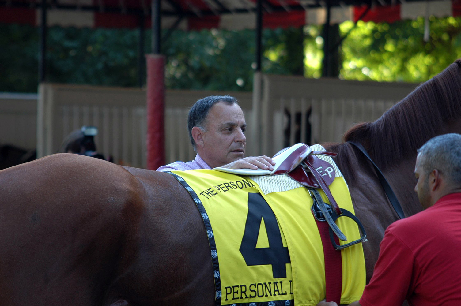 Bobby Frankel saddling in the Saratoga Paddock, August 2005 (Museum Collection)