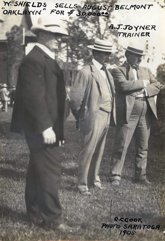W. Shields, August Belmont II, and Andrew J. Joyner at Saratoga in 1905 (C. C. Cook/Museum Collection)