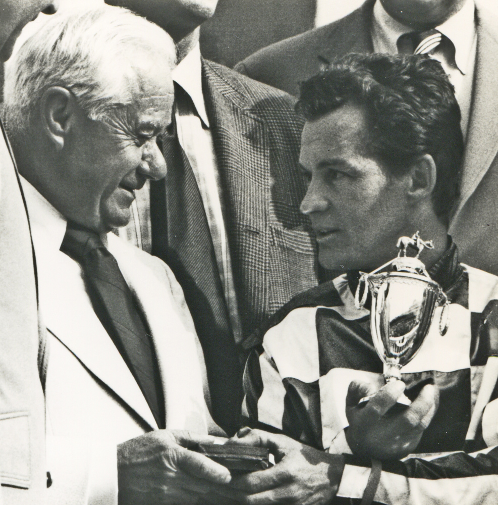 Lucien Laurin and Ron Turcotte celebrating their 1973 Kentucky Derby win with Secretariat (Museum Collection)