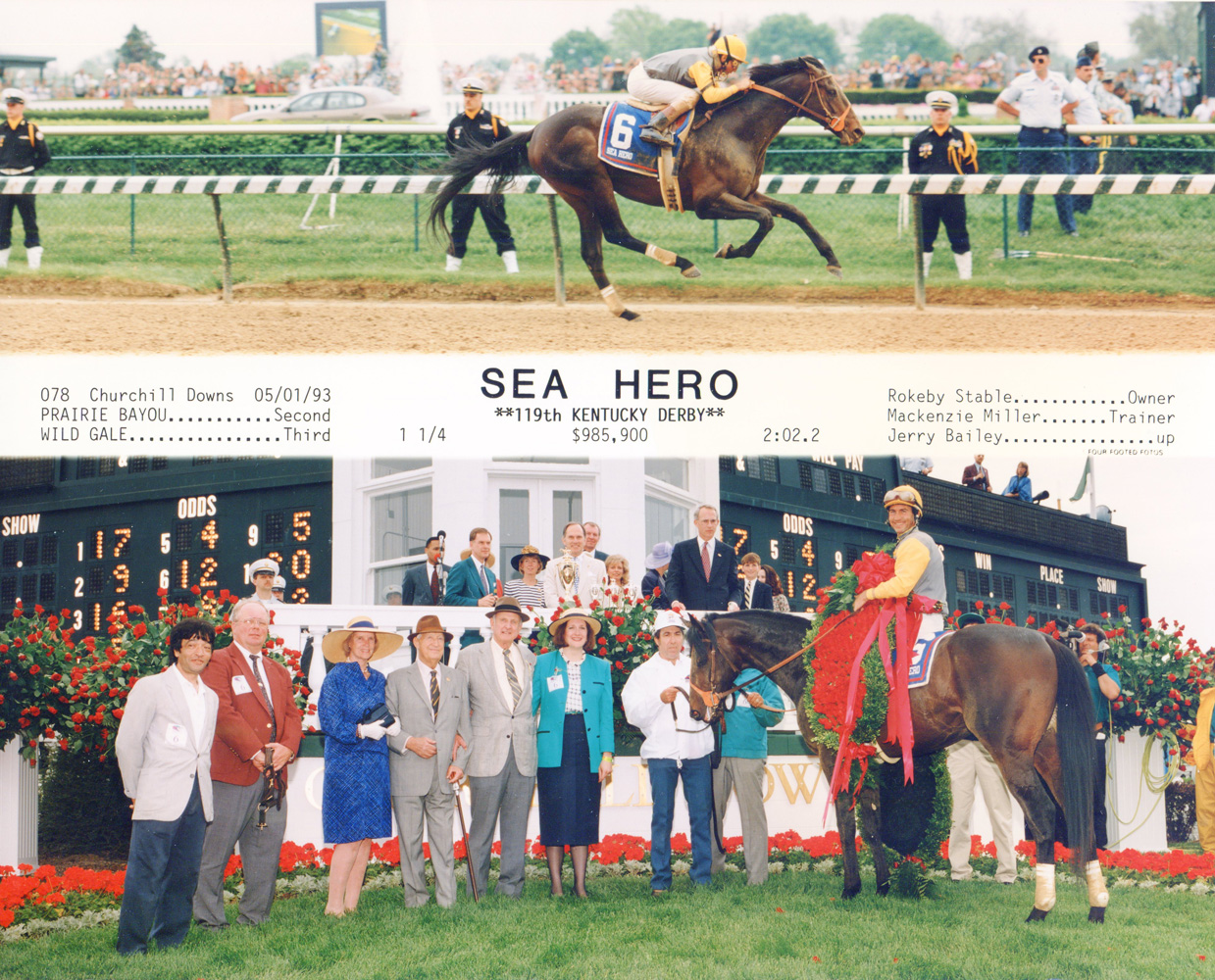 Win composite photograph for the 1993 Kentucky Derby, won by Sea Hero (trained by Mack Miller) (Four Footed Fotos, Inc./Museum Collection)