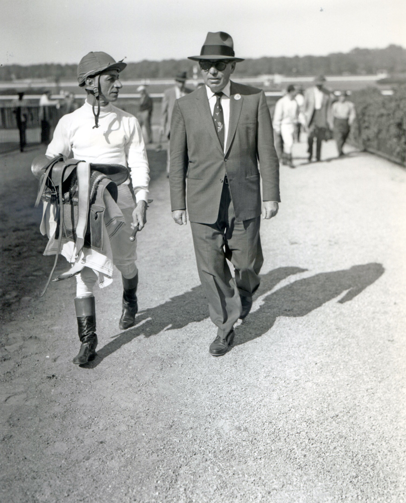 Eddie Arcaro and William Molter at Belmont Park in 1958 (Keeneland Library Morgan Collection/Museum Collection)